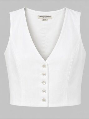 Christian Siriano NY 6 S White Linen Blend Waistcoat Vest Top Button Front